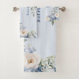 Conjunto De Toalhas Dusty Blue Watercolor Folhas de marfim Folhas