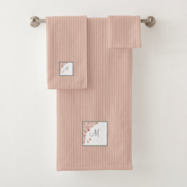 Conjunto De Toalhas Dusty Peach Stripe Terracotta Butterfly Monograma