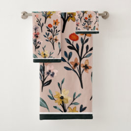 Conjunto De Toalhas Dusty Rosa Boho Floral Watercolor