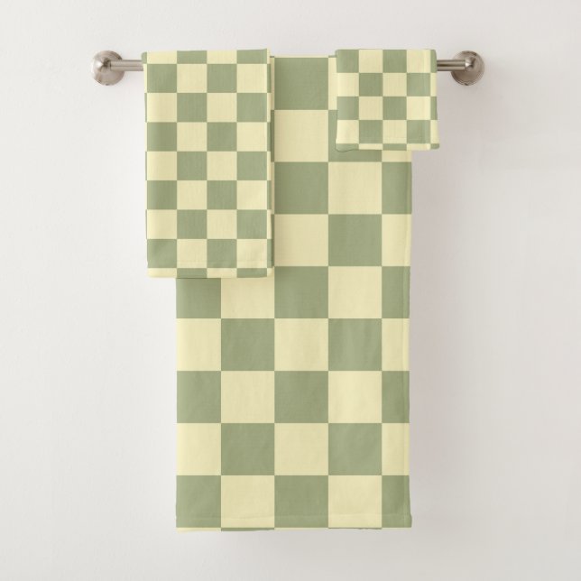 Conjunto De Toalhas Dusty Sage Green and Butter Yellow Checkerboard (Insitu)