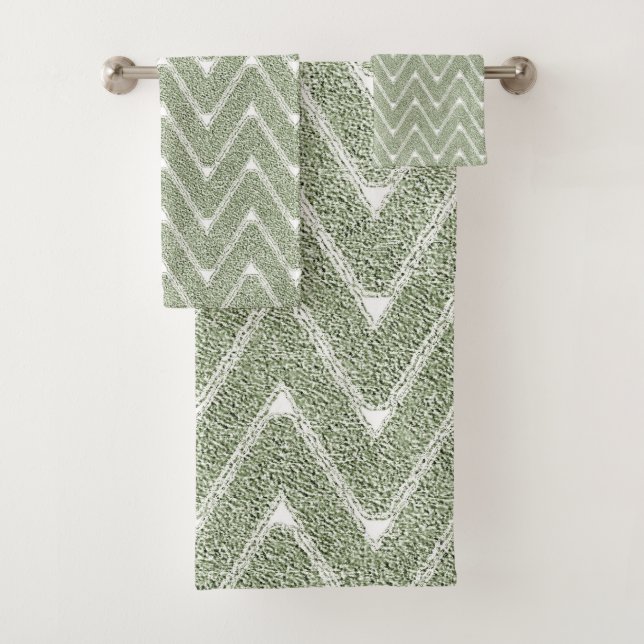 Conjunto De Toalhas Dusty Sage Green Chevron Patterno (Insitu)