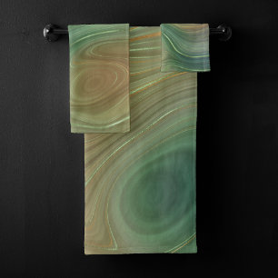 Conjunto De Toalhas Earthy Emerald Strata Agato de tinta verde e Our