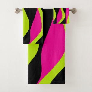 Conjunto De Toalhas Ebb e Fluxo 4 em Verde limão, rosa quente e preto