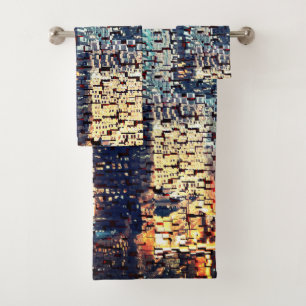 Conjunto De Toalhas Edifícios da cidade azul em mosaico com alivio