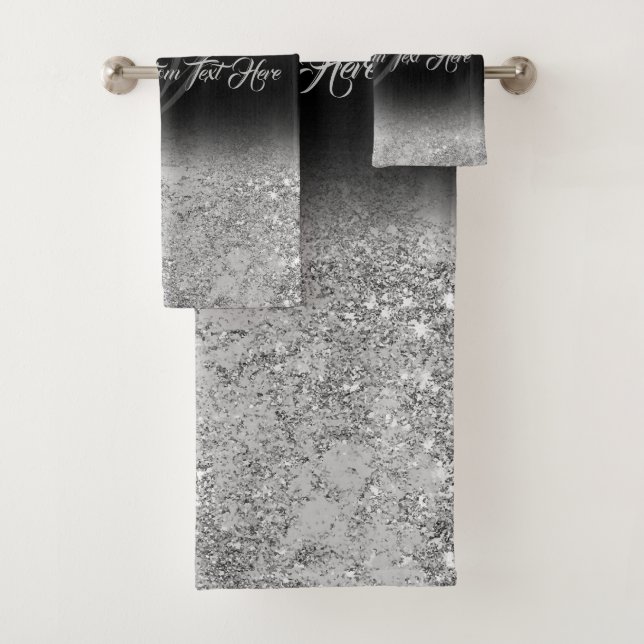 Conjunto De Toalhas Efeito brilho impresso Bling Silver Glam preto (Insitu)