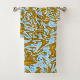 Conjunto De Toalhas Efeito Dourado E Teal Do Mármaco,