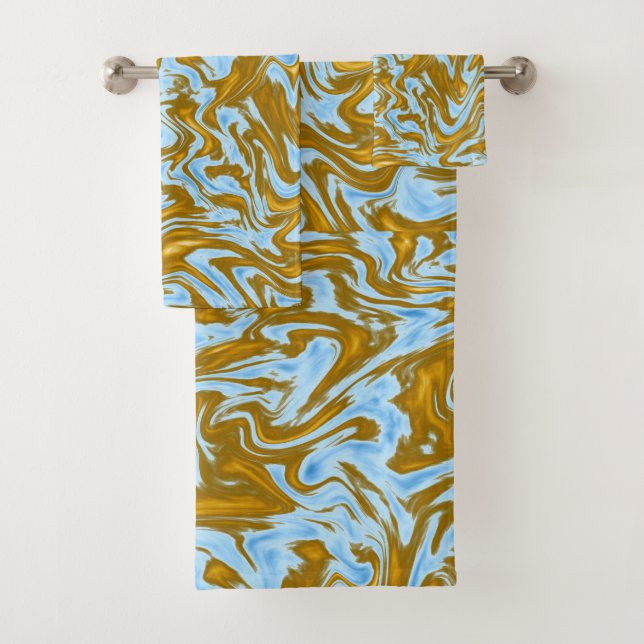 Conjunto De Toalhas Efeito Dourado E Teal Do Mármaco, (Insitu)