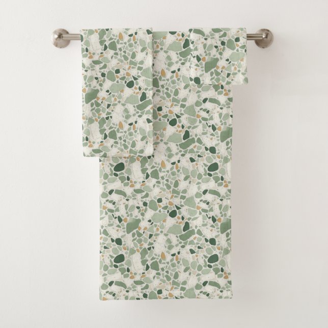Conjunto De Toalhas Efeito Terrazzo Verde Sage (Insitu)