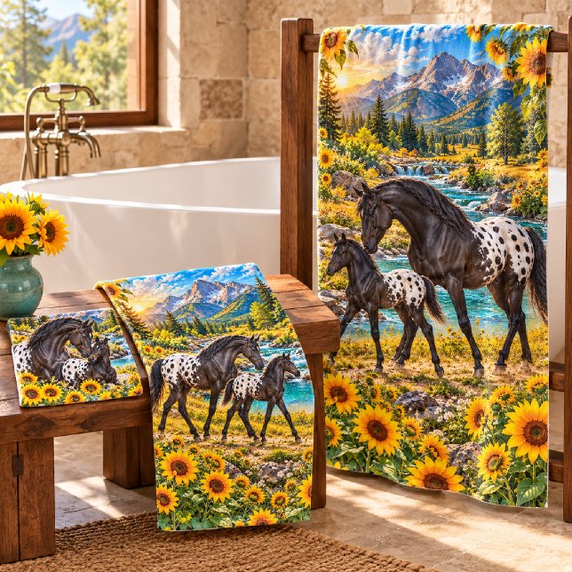 Conjunto De Toalhas Égua Appaloosa Preta & Potro Girassol  (Criador carregado)