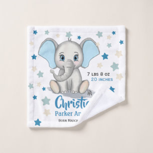 Conjunto De Toalhas Elefante-Bebê-Bonito com Nascentes-Garotos Azuis