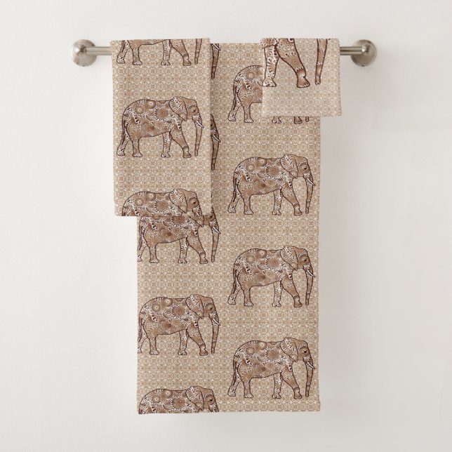 Conjunto De Toalhas Elefante, Brown e Taupe do redemoinho do Fractal (Insitu)