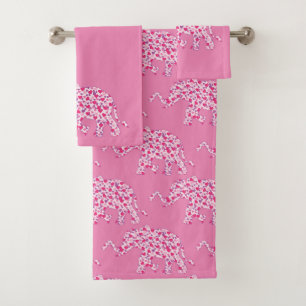 Conjunto De Toalhas Elefante composto por Corações Rosa