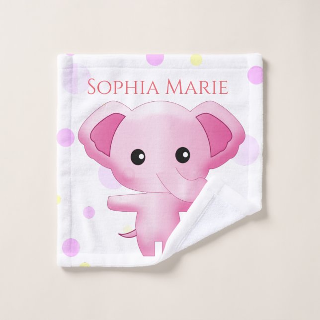 Conjunto De Toalhas Elefante De Bebê Rosa Bonito (Pano de lavar)