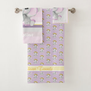 Conjunto De Toalhas Elefante de bebê tímido e girassol rosa