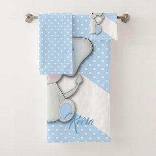 Conjunto De Toalhas Elefante de desenho animado em fundo azul