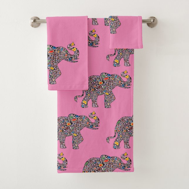 Conjunto De Toalhas Elefante no padrão Psicodélico de Chita (Insitu)