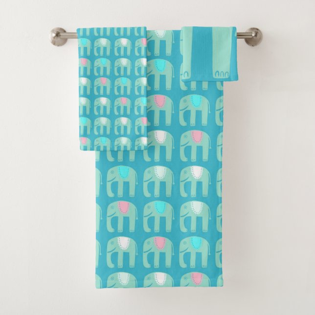 Conjunto De Toalhas Elefante - Padrão Aqua (Insitu)