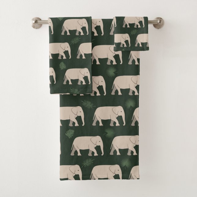 Conjunto De Toalhas Elefantes bonito em fundo negro (Insitu)