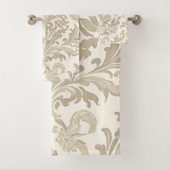 Conjunto De Toalhas Elegância de Marfim Barroco Damasko Clássico Antig (Insitu)