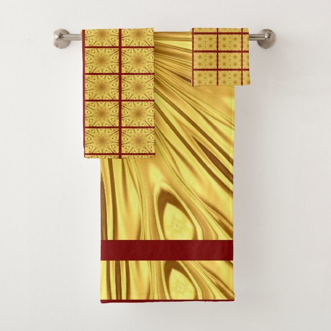 Conjunto De Toalhas Elegância Dramática: Zênite Dourado | Carmesim e D (Insitu)