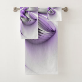 Conjunto De Toalhas Elegância Floral Arte Fractal Violeta Abstrata Mod