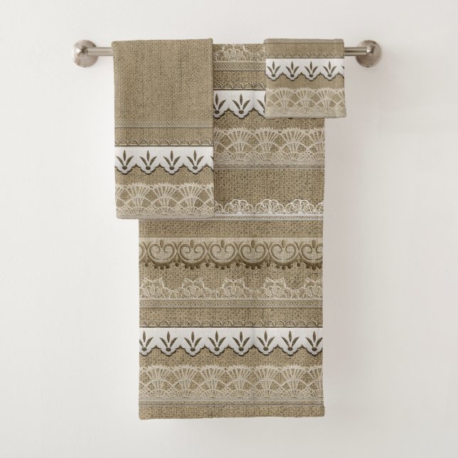 Conjunto De Toalhas Elegância Rústica Sacaria e Renda (Insitu)