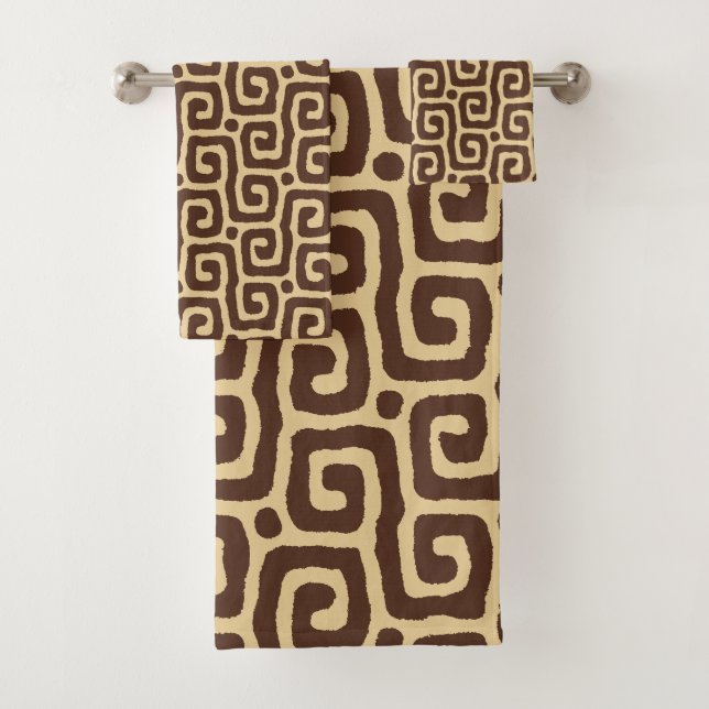 Conjunto De Toalhas Elegant Beige &Brown Abstract Pattern Custom Name (Insitu)