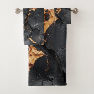 Conjunto De Toalhas Elegant Black Marble with Gold Veins Modern Art