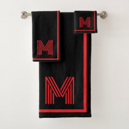Conjunto De Toalhas Elegant Black &Red Personalized Monogram 