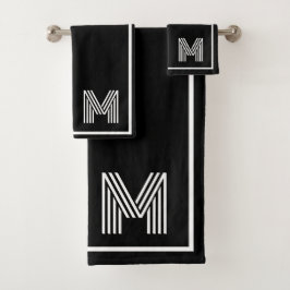 Conjunto De Toalhas Elegant Black &white Personalized Monogram 