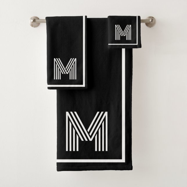 Conjunto De Toalhas Elegant Black &white Personalized Monogram  (Insitu)