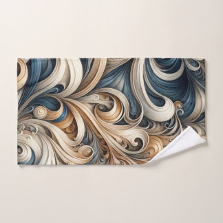 Conjunto De Toalhas Elegant Blue Beige Baroque Swirl Pattern