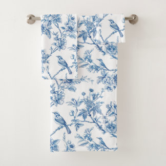 Conjunto De Toalhas Elegant Blue Floral Chinoiserie 
