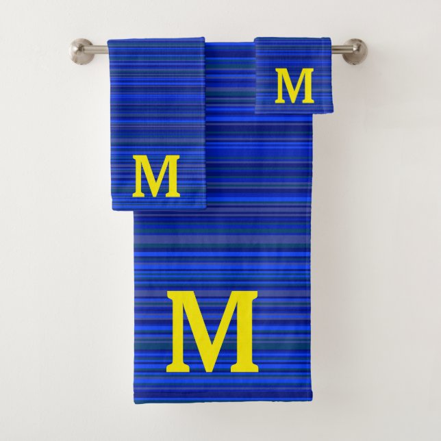 Conjunto De Toalhas Elegant blue stripes monogram (Insitu)