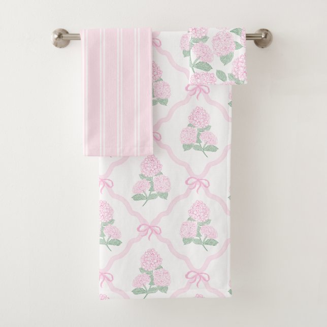 Conjunto De Toalhas Elegant Botanical Pink Green Hydrangea (Insitu)