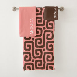Conjunto De Toalhas Elegant Brown Pink Abstract Script Name Towel