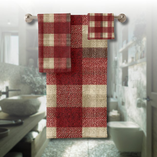 Conjunto De Toalhas Elegant Burgundy Ivory Rust Red Plaid Pattern (Criador carregado)