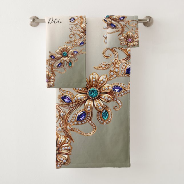 Conjunto De Toalhas Elegant Gold Jewel Flowers Towel Set (Insitu)