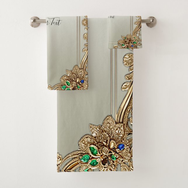 Conjunto De Toalhas Elegant Gold Ornate Towel Set (Insitu)