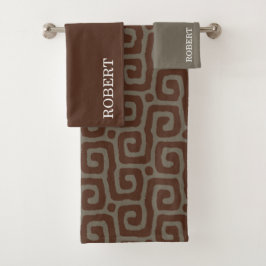 Conjunto De Toalhas Elegant Gray &Brown Abstract Pattern Custom Name