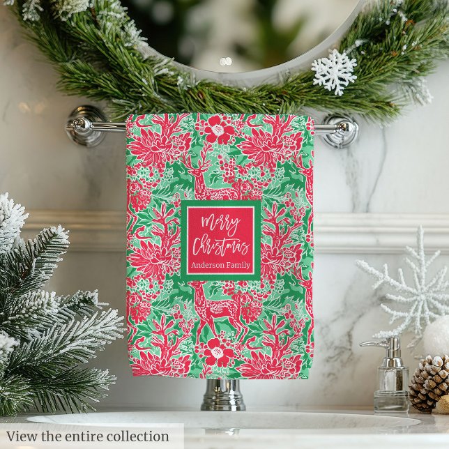 Conjunto De Toalhas Elegant green and pink Christmas preppy towel set (Elegant green and pink Christmas preppy towel set)