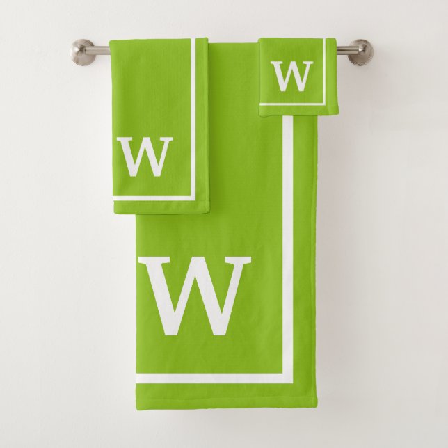 Conjunto De Toalhas Elegant Green White Personalized Monogram  (Insitu)