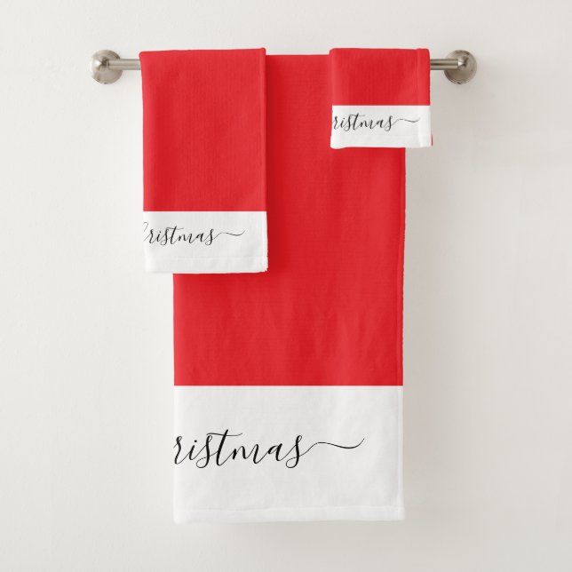 Conjunto De Toalhas Elegant Merry Christmas  red white black script  (Insitu)