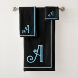 Conjunto De Toalhas Elegant Modern Black &blue Monogram  
