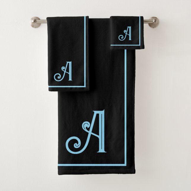 Conjunto De Toalhas Elegant Modern Blue &white Monogram   (Insitu)