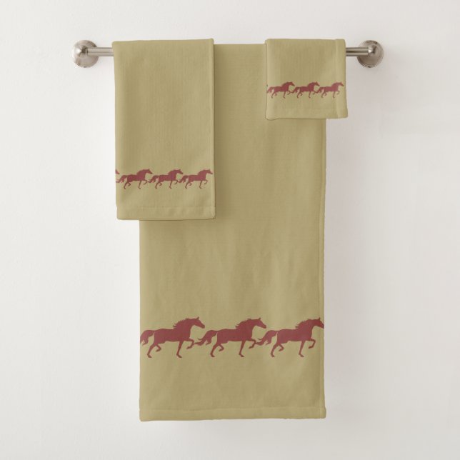 Conjunto De Toalhas Elegant Stylish Brown Bay Horses on Lucky Beige (Insitu)