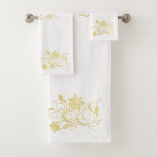 Conjunto De Toalhas Elegant & Stylish Gold Filigree Flower on White