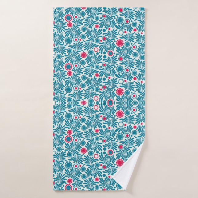 Conjunto De Toalhas Elegant Teal and Magenta Foliage Pattern (Toalha de Banho)