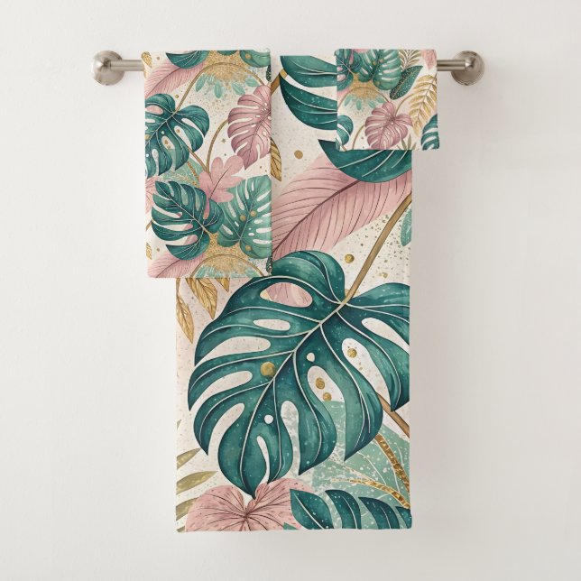 Conjunto De Toalhas Elegant Tropical Monsteras Boho (Insitu)