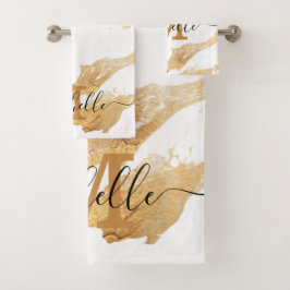 Conjunto De Toalhas Elegant White Gold Marble Monogram Customizable